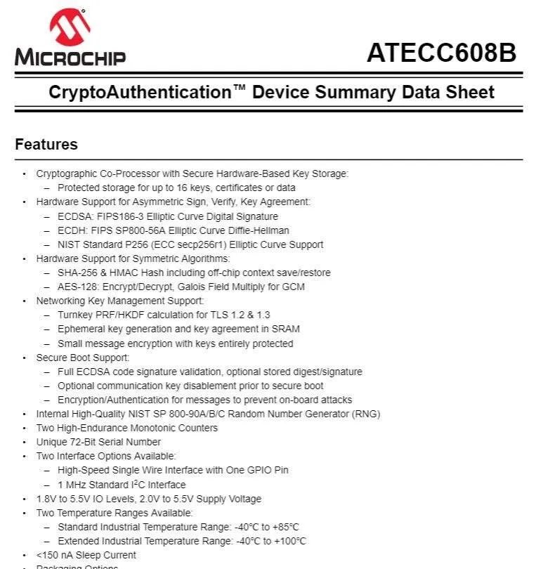 a picture of ATECC608B datasheet