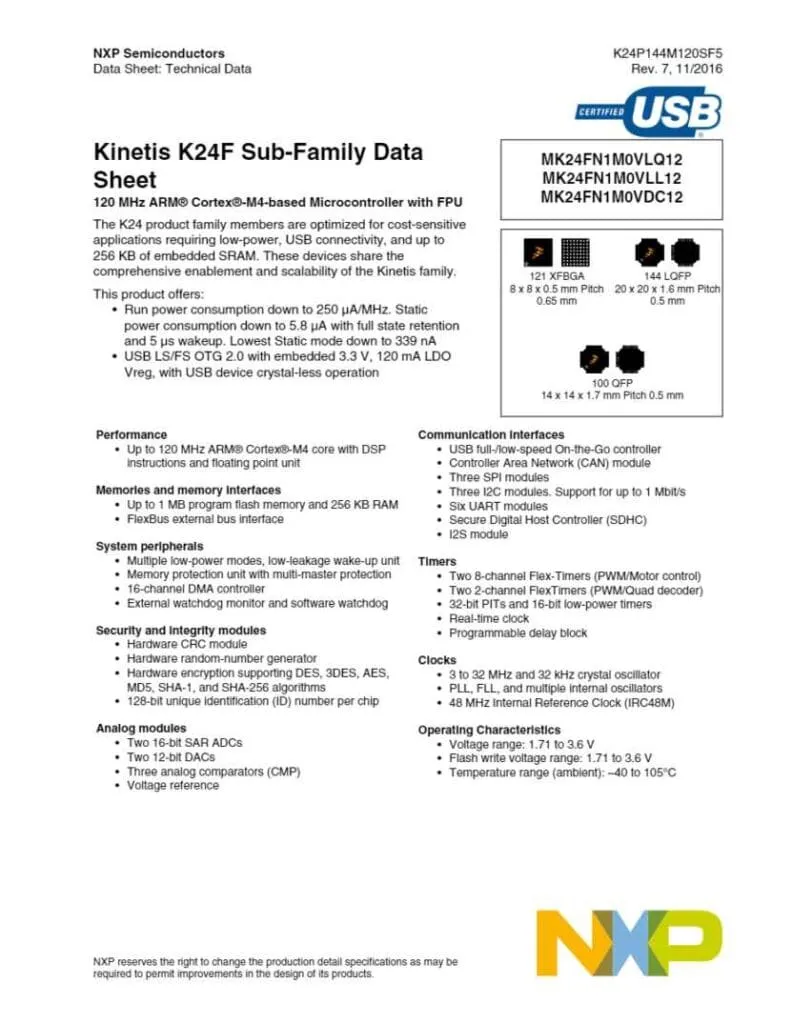 a picture of MK24FN1M0VLQ12 datasheet