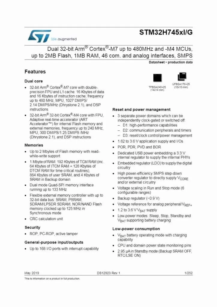 a picture of STM32H745ZIT6 datasheet