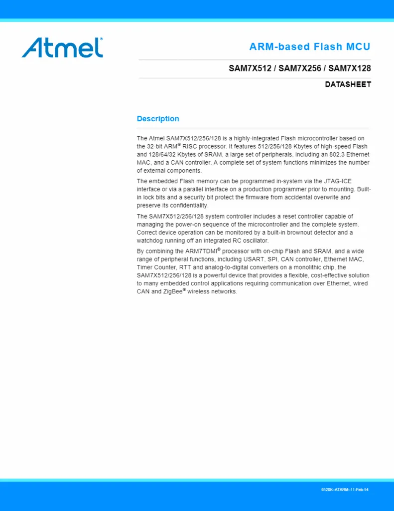 picture of AT91SAM7X512B-AU datasheet